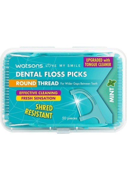 Round Thread Dental Floss Picks Mint 50 Adet