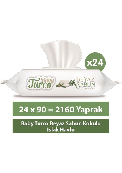 Baby Turco 90 Lı Beyaz Sabun Kokulu Islak Havlu 24 Lü Set