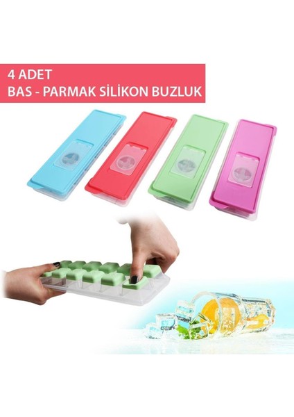 Gondol Yapışmaz Silikon Bas Çıkar Buzluk Küp Şekilli Buz Kalıbı 4 Adet Renkli