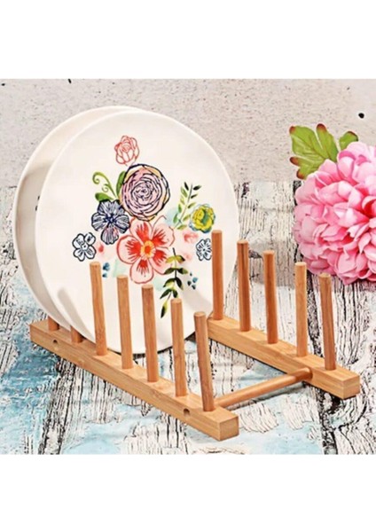 Bambu Ahşap Tabaklık Tabak Standı