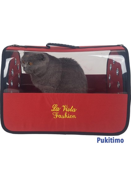 Flybag Şeffaf Kedi Çantası - Jumbo Kedi Köpek Taşıma Çantası - Kırmızı