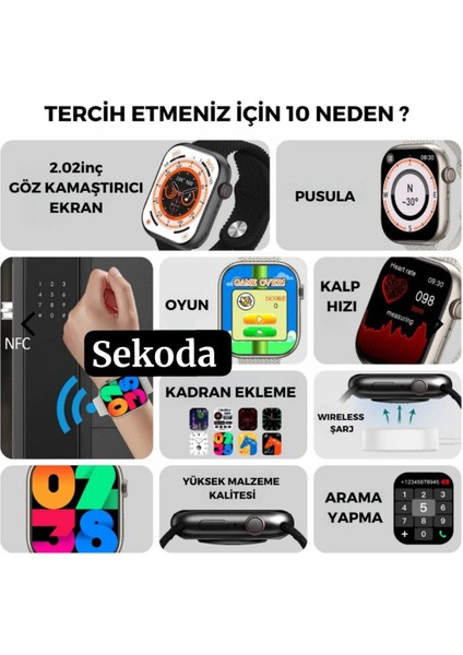 Watch Hk9 Pro Akıllı Saat (3 Kordonlu- 2.02 Full Amoled Ekran-Aktif Pusula Özelliği) Tüm Akıllı Telefonlarla Uyumlu