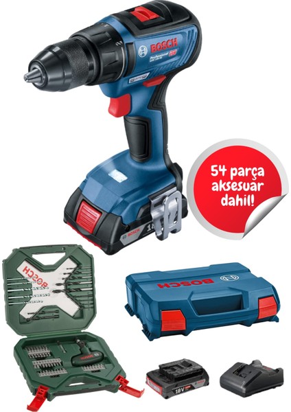 Gsr 18V 50 Tek Akülü Kömürsüz Matkap Vidalama Şarjlı Matkap Mavi + 54 Parça Aksesuar Seti fiyatları