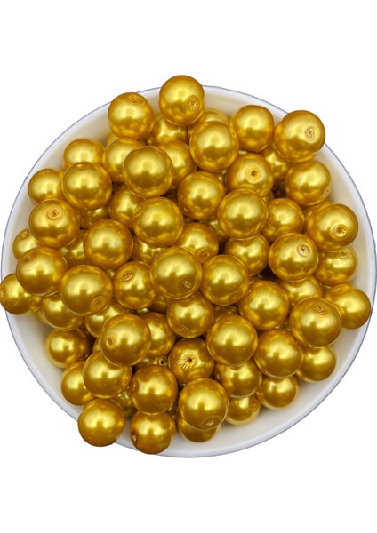 14MM Sarı / Gold Altınsarısı Renk Cam Inci Boncuk, Takı Aksesuar Yapım Boncuğu (100GR,-30 Adet)