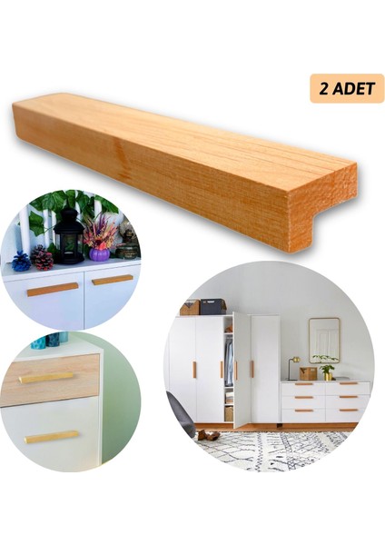 2 Adet Modern Tasarım Çekmece Dolap Kulpu, Masif Ahşap Kulp, Mobilya Mutfak Dolabı Kulpları