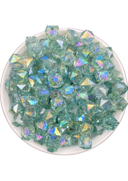 100GR 10MM Janjanlı Turkuaz Küp,kübik Model Akrilik Boncuk,takı ,çanta Boncuğu (100GR,~180 Adet)
