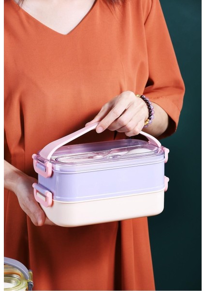 Bento Lunch Box Ofis-Okul Için Yeni Nesil Sefer Tası Taşınabilir Yemek Kutusu Çelik FF462