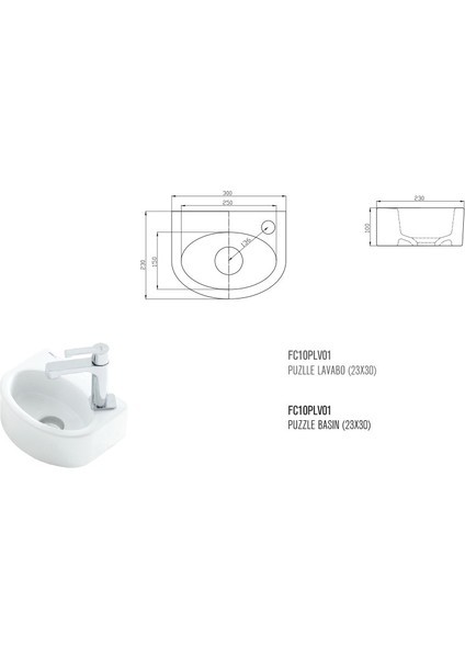 Güral Vit 23 cm x 30 cm Puzzle Lavabo