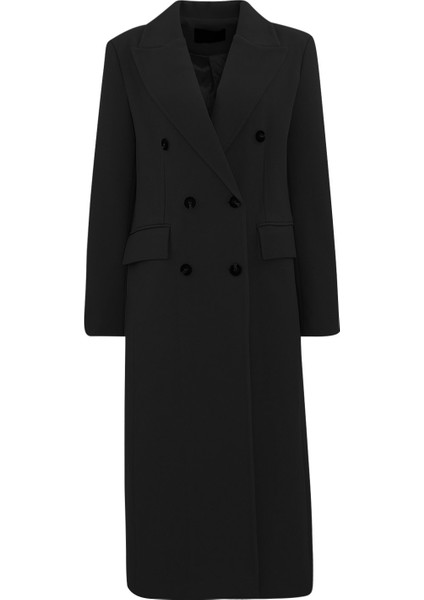AÇELYAOKCU Premium Klapalı Kruvaze Slim Fit Maksi Kadın Yün Kaban