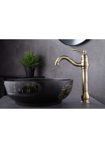 Çanak Lavabo Bataryası Mat Gold Lavabo Musluğu Vintage Model Mat Altın Çanak Lavabo Bataryası