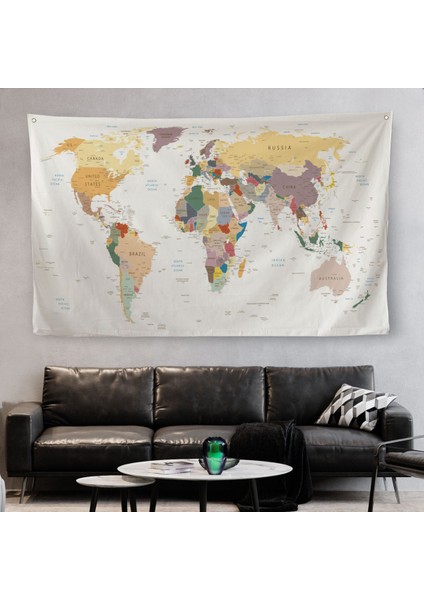 Dekoratif Kanvas Duvar Örtüsü-Halısı Dünya Haritası 1031