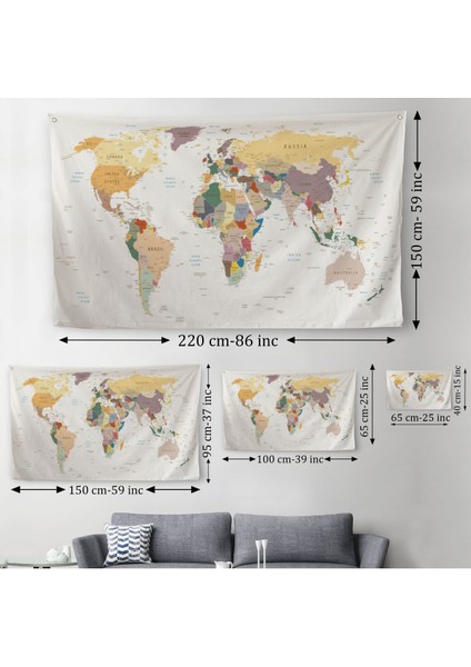 Dekoratif Kanvas Duvar Örtüsü-Halısı Dünya Haritası 1031 modelleri