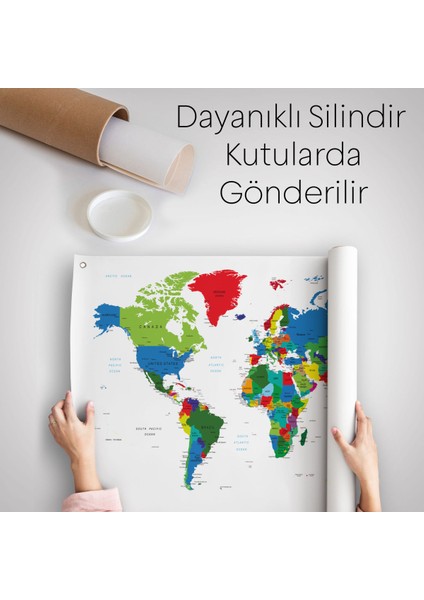 Renkli Dünya Haritası Kanvas Duvar Örtüsü-Halısı 1014