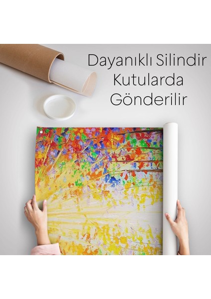 Renkli Ormanda Yürüyen Mavi Elbiseli Kadın Duvar Örtüsü - HALISI-6039 indirimleri