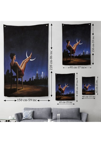 Ay'a Ayaklarını Koyup Dinlenen Kadın, Sürreal Sanat Duvar Örtüsü - HALISI-609 modelleri