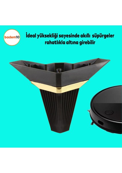 Alcazar Lüks Mobilya Kanepe Sehpa Tv Ünitesi Koltuk Ayağı Baza Ayakları Köşe 12 Cm Siyah Altın