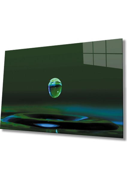 Black Shop Su Damlası Yeşil Cam Tablo   Water Drop Green