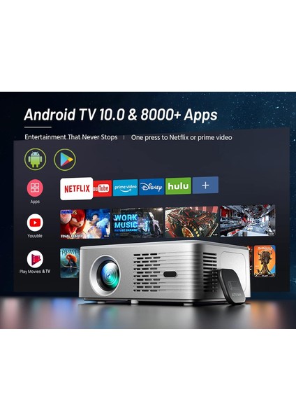 Cıbest Ev Filmi Fhd Projektörü - 4K Destekli Android Tv, 5g Wifi-Bluetooth