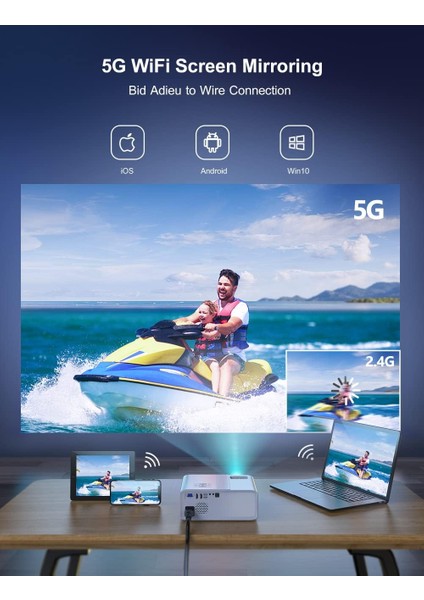 W7 Yerel 1080P Projektör 4K Destekli - 5g Wifi Bluetooth