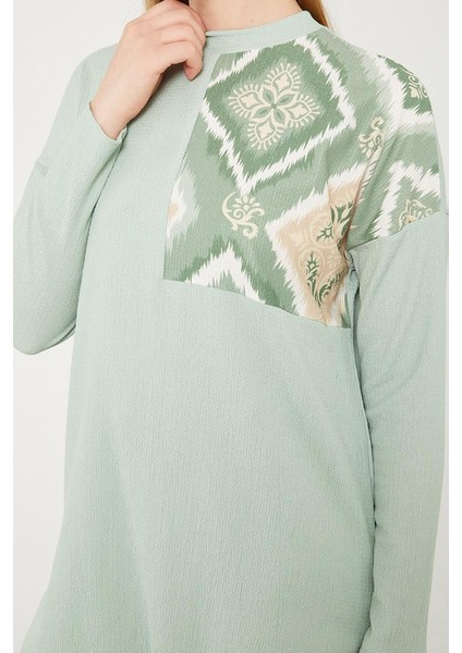 Mint Yeşili Etnik Desenli Pantolonlu Takım