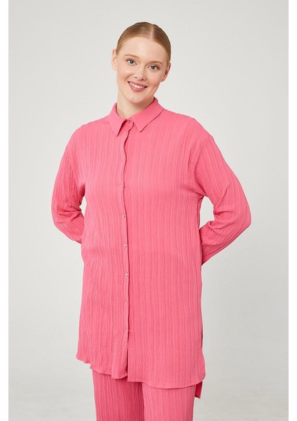 Fuşya Taşlı Düğme Detaylı Gömlek Takım fiyatları