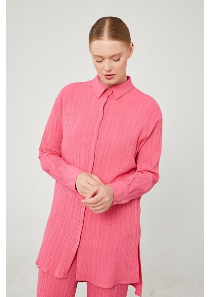 Fuşya Taşlı Düğme Detaylı Gömlek Takım modelleri