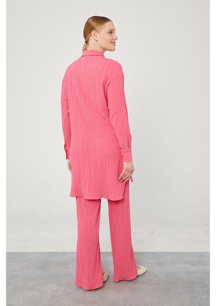 Fuşya Taşlı Düğme Detaylı Gömlek Takım indirimleri