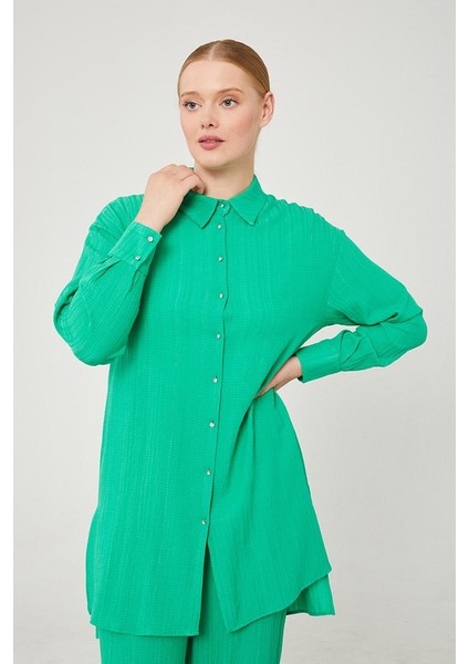 Yeşil Taşlı Düğme Detaylı Gömlek Takım fiyatları