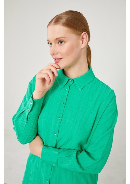 Yeşil Taşlı Düğme Detaylı Gömlek Takım modelleri