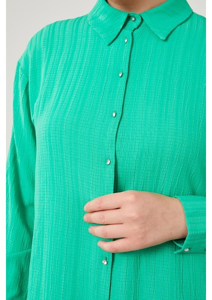 Yeşil Taşlı Düğme Detaylı Gömlek Takım fırsatları