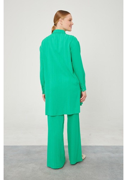 Yeşil Taşlı Düğme Detaylı Gömlek Takım indirimleri
