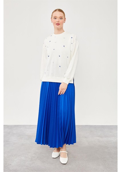 Saks Nakışlı Plise Etekli Sweat Takım