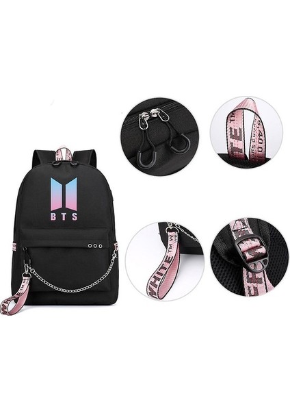 Bts Sırt Çantası Sevimli USB Şarj Okul Çantası (Siyah) (Yurt Dışından) fiyatları