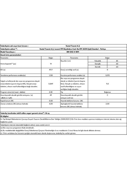 BM 5312 X WIFI Bulaşık Makinesi