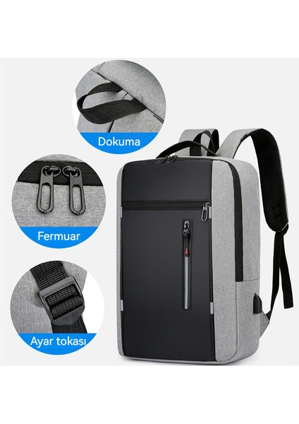 Erkek Sırt Çantası USB Şarj Iş Bilgisayar Çantası Çok Fonksiyonlu Öğrenci Okul Çantası (Yurt Dışından) modelleri