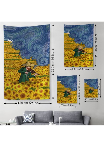 Vincent Van Gogh Temalı Illüstrasyon Duvar ÖRTÜSÜ-HALISI-6361