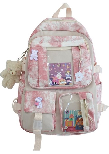 Çok Bölmeli Aksesuarlı Sırt Çantası - Pembe (Yurt Dışından)