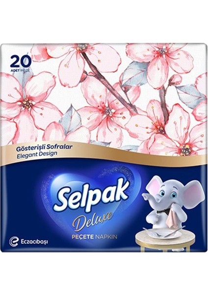 Deluxe Peçete 20'li- 4'lü Paket- Pembe-Pembedesenli