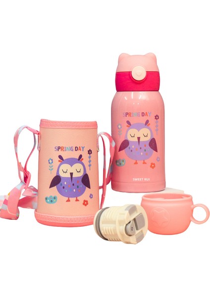 500ML Çift Kapaklı ve Pipetli Karikatür Paslanmaz Çelik Termos Bardak (Yurt Dışından)