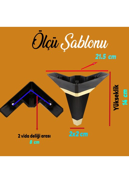 Alcazar Lüks Mobilya Kanepe Sehpa Tv Ünitesi Koltuk Ayağı Baza Ayakları Köşe 14 Cm Siyah Altın