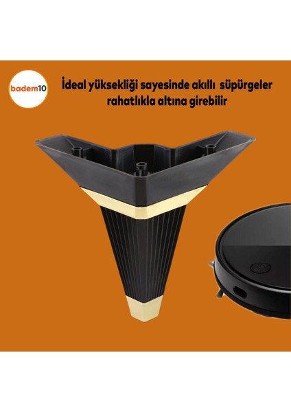 Alcazar Lüks Mobilya Kanepe Sehpa Tv Ünitesi Koltuk Ayağı Baza Ayakları Köşe 14 Cm Siyah Altın