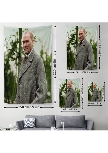 Mustafa Kemal Atatürk Paltolu Fotoğrafı Duvar Örtüsü - HALISI-6199 modelleri