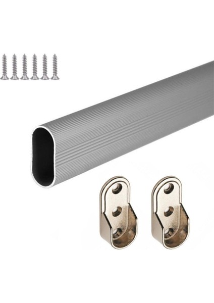 Oval Alüminyum 80 cm Dolap Içi Askı Borusu 2 Adet Flanş Vidaları