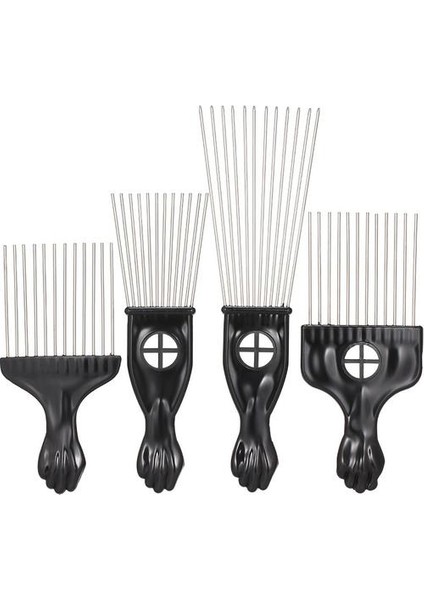 4'lü Siyah Tarak Set Metal Afro Saç Stili Tarak Kıvırcık (Yurt Dışından)