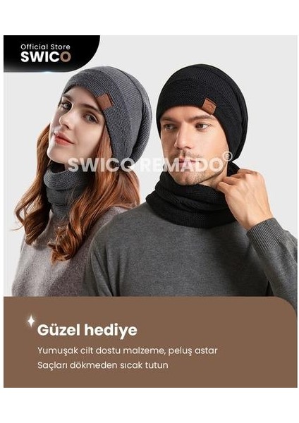 Erkek Kışlık Şapka Takımı - Gri (Yurt Dışından)