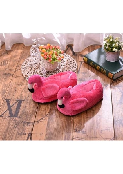 Güzel 3D Flamingo Sıcak Terlik Ayak Isıtıcı Pamuk Peluş Ev Kış Ayakkabı Gül Tam Terlikler (Yurt Dışından)