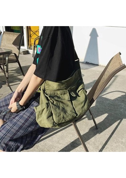 Moda Omuz Çantası Messenger Çanta Alışveriş Çantaları Kız Için Tuval Satchel Bir Boyutu Yeşil (Yurt Dışından)
