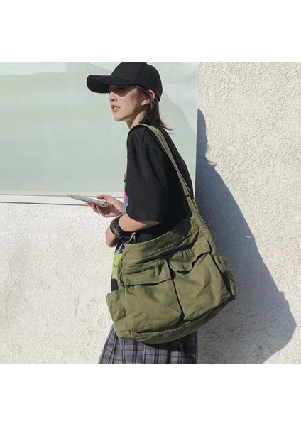 Moda Omuz Çantası Messenger Çanta Alışveriş Çantaları Kız Için Tuval Satchel Bir Boyutu Yeşil (Yurt Dışından)