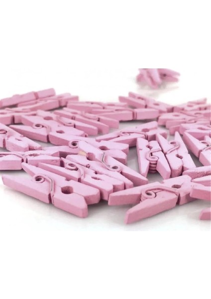 Pembe Renk Ahşap Minik Renkli Mandal Fotoğraf Asmalık Dekoratif Kağıt Tutucu Mini Mandal 50'li