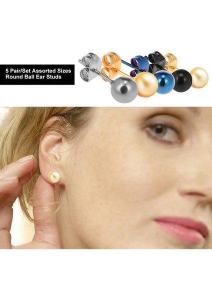 Paslanmaz Çelik Yuvarlak Top Kulak Studs Küpe (Yurt Dışından)